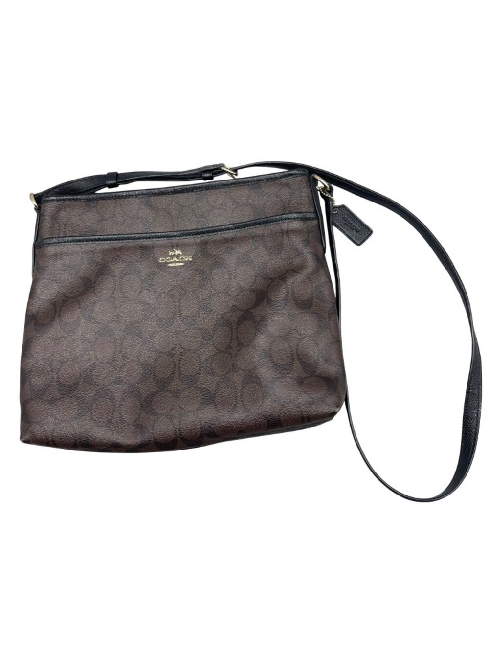 Coach Brown Signature Crossbody Bag With Adjustable Strap & Gold Hardware READ